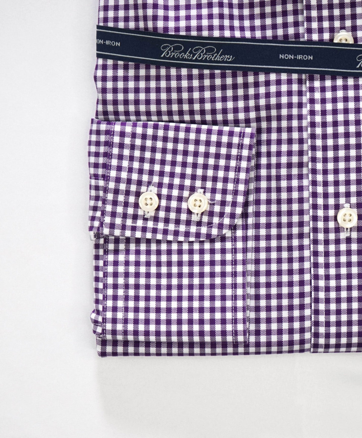 $128 BROOKS BROTHERS - Purple Gingham NON-IRON Shirt - 15.5 - 32