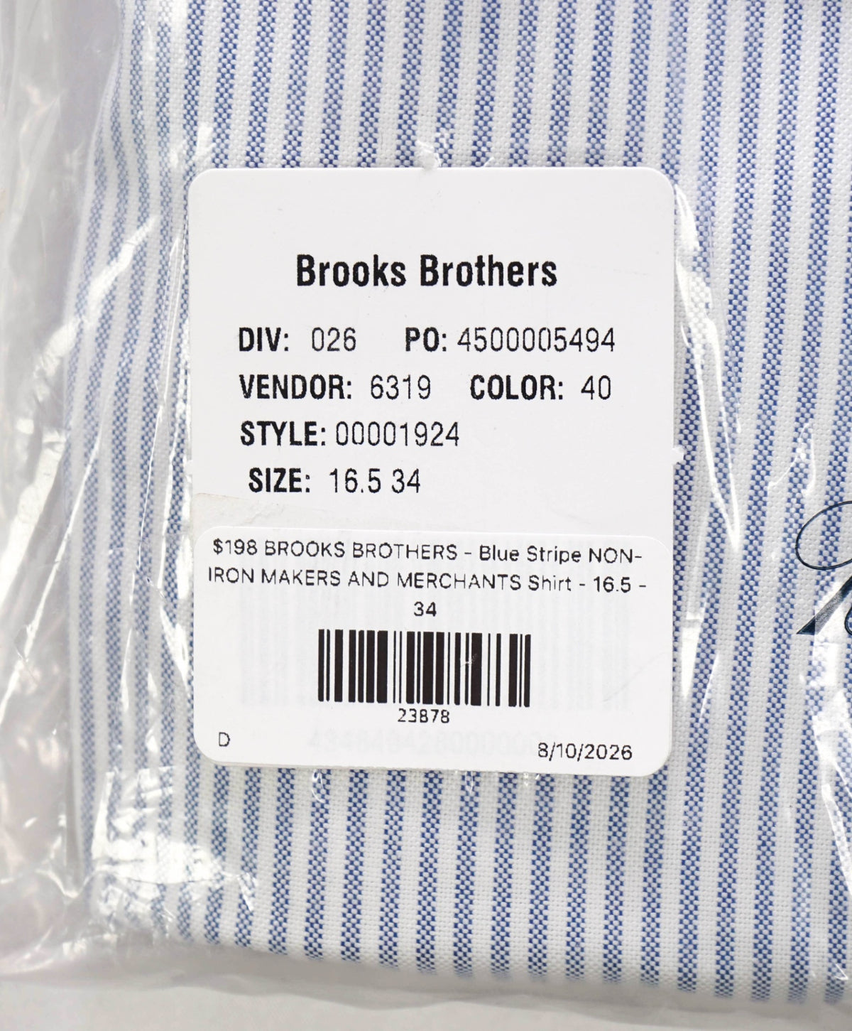$198 BROOKS BROTHERS - Blue Stripe NON-IRON MAKERS & MERCHANTS Shirt - 16.5 - 34