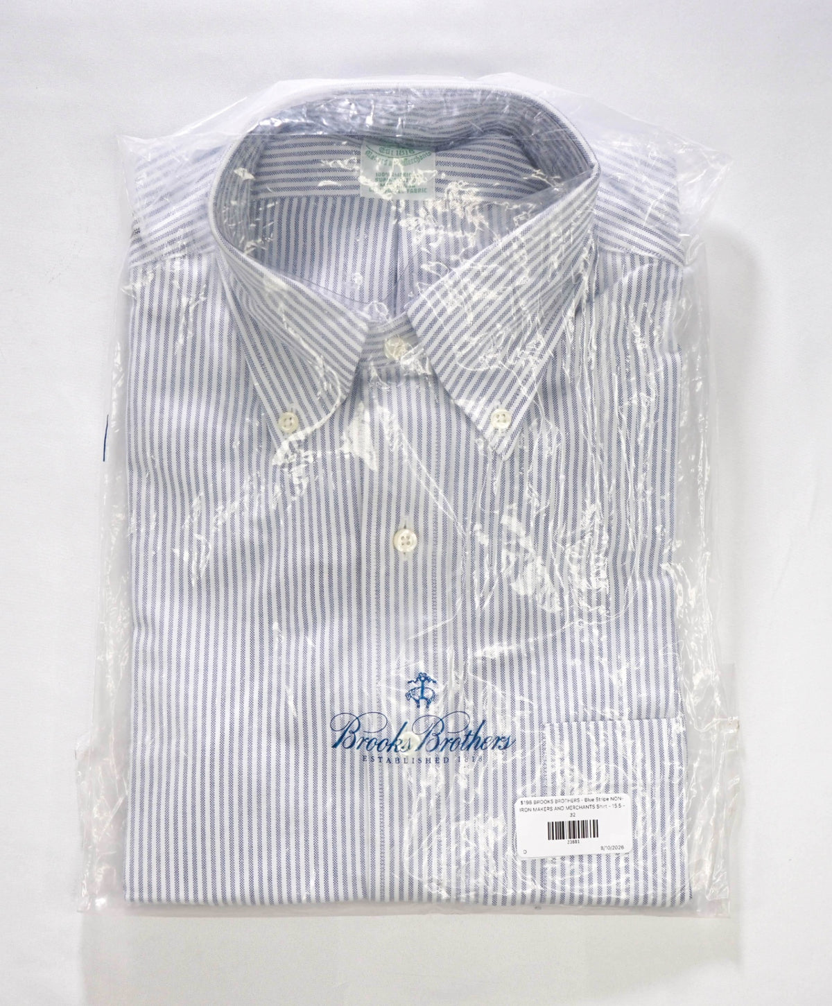 $198 BROOKS BROTHERS - Blue Stripe NON-IRON MAKERS & MERCHANTS Shirt - 15.5 - 32