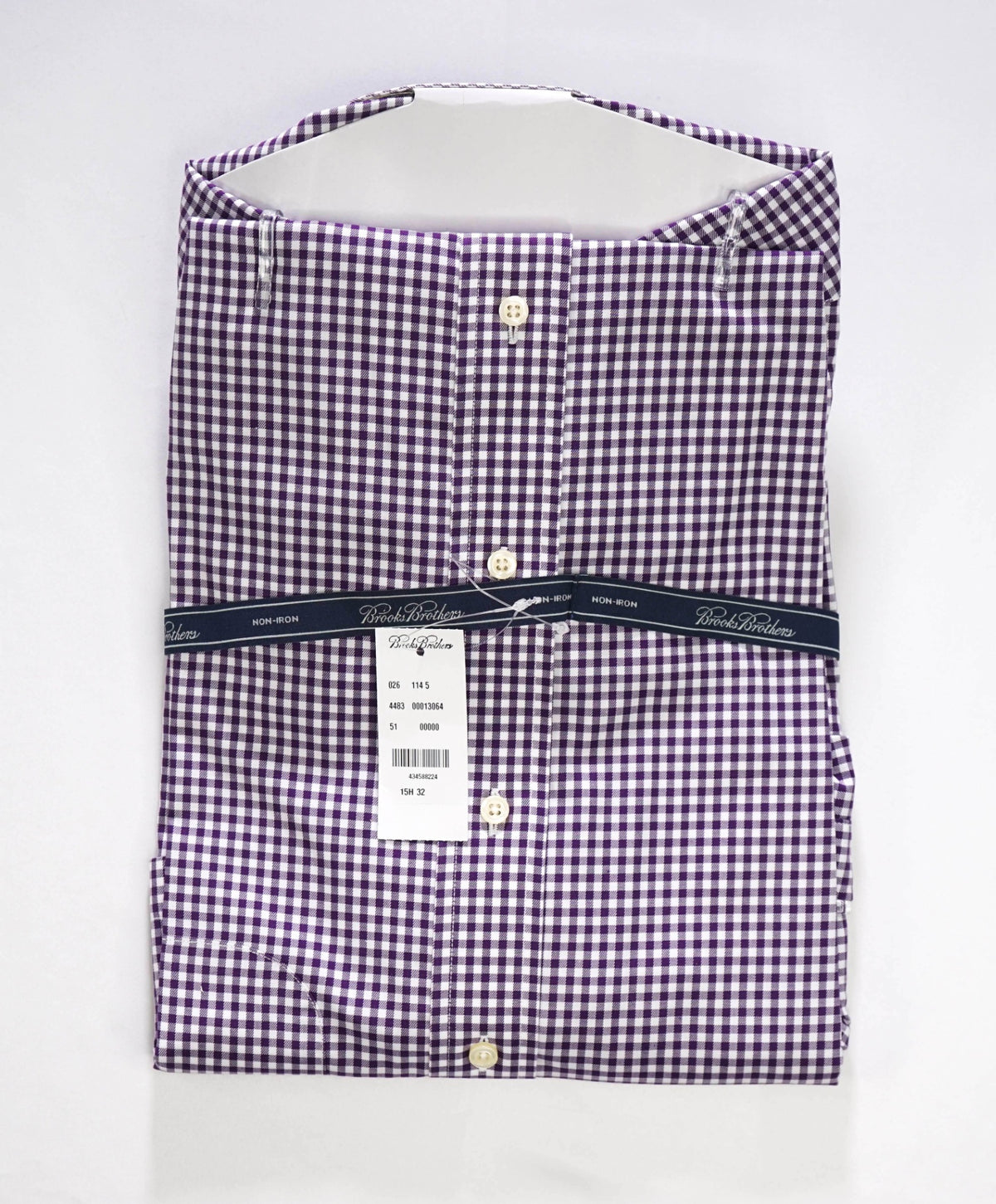 $128 BROOKS BROTHERS - Purple Gingham NON-IRON Shirt - 15.5 - 32
