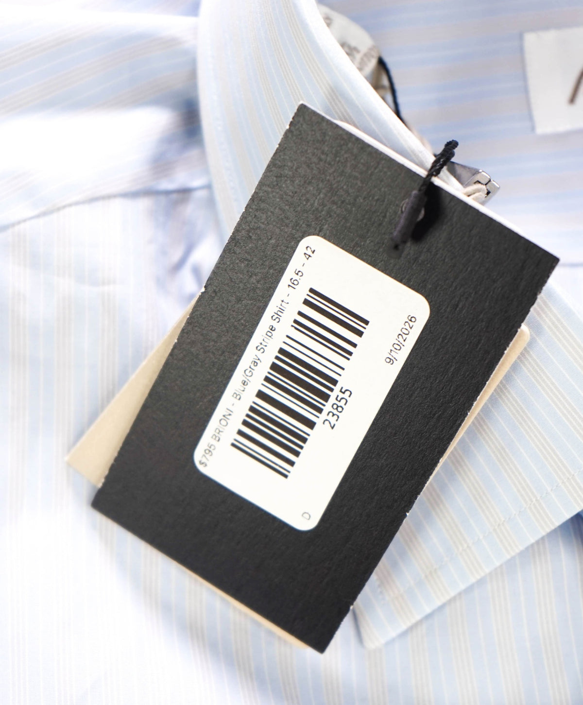 $795 BRIONI - Blue/Gray Stripe Shirt - 16.5 - 42