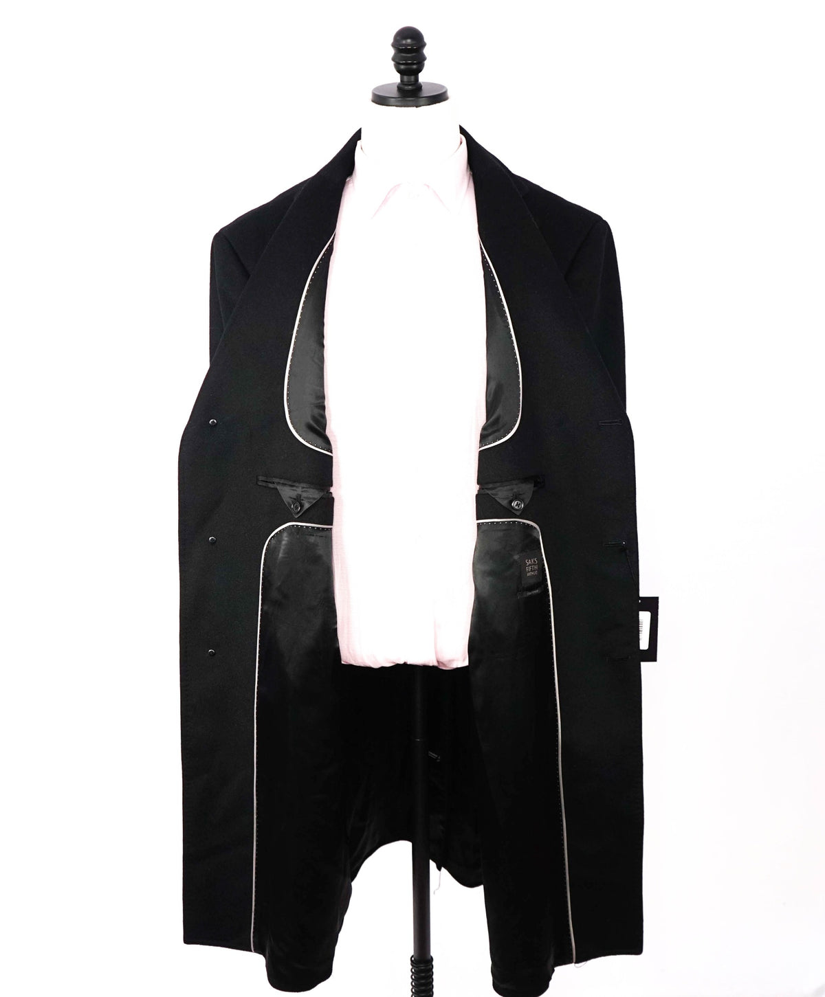 $1,998 SAKS FIFTH AVENUE - Black 100% Cashmere Topcoat - 46R