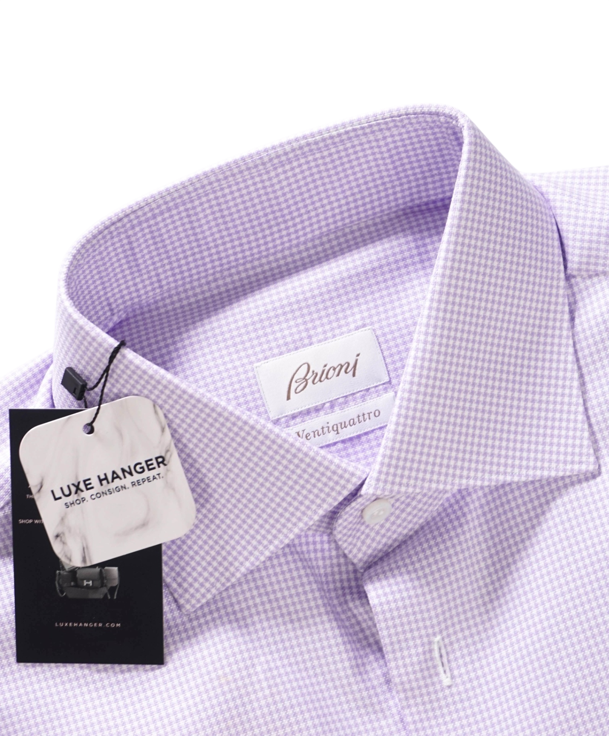$795 BRIONI - Purple Micro Houndstooth Shirt - 16.5 - 42