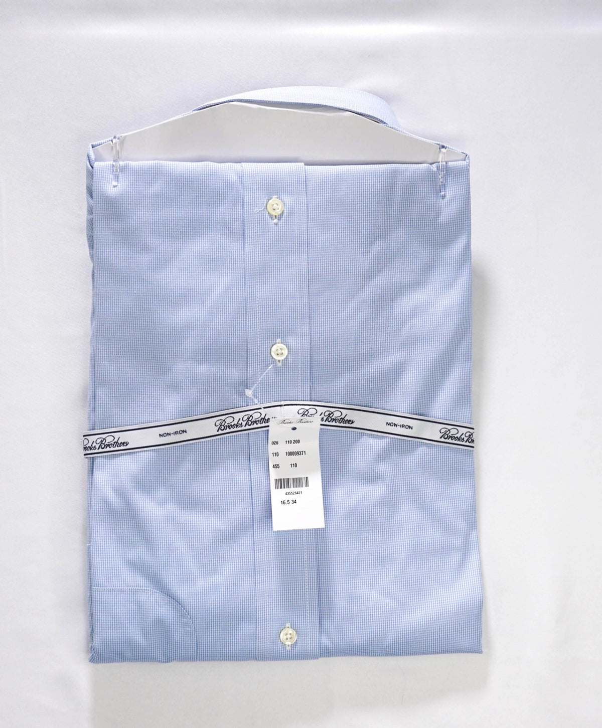 $128 BROOKS BROTHERS - Blue Micro Houndstooth NON-IRON TRADITIONAL Shirt - 16.5 - 34