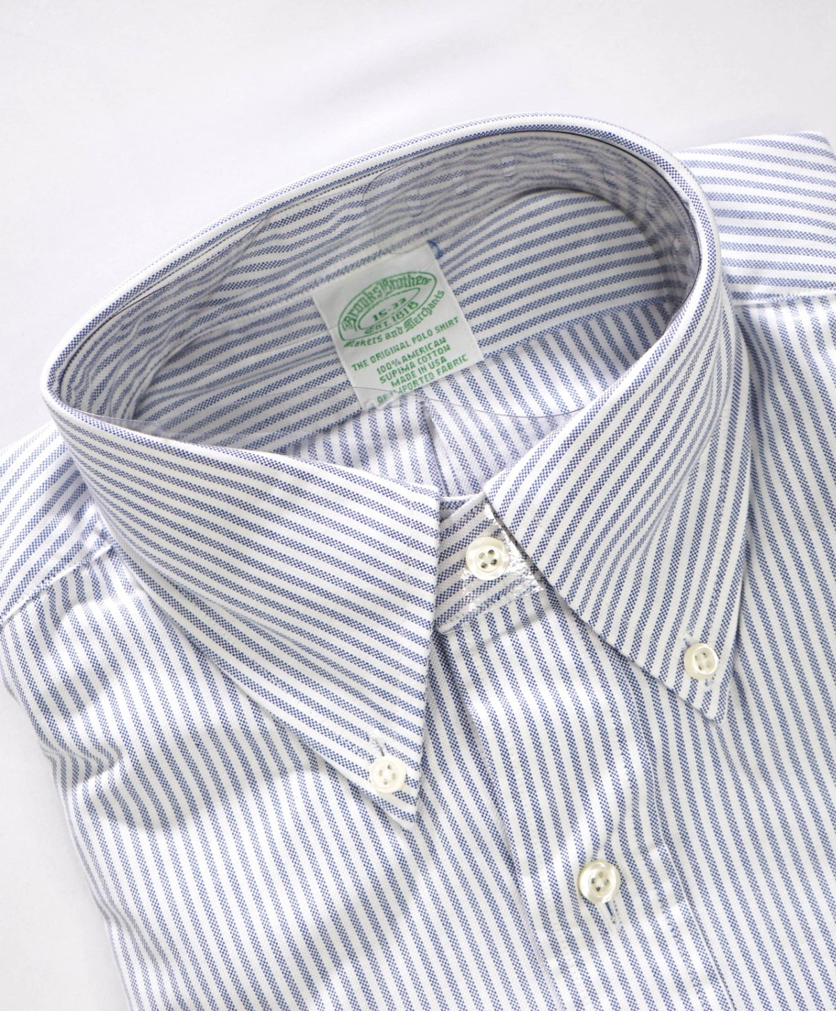 $198 BROOKS BROTHERS - Blue Stripe NON-IRON MAKERS & MERCHANTS Shirt - 15 - 33