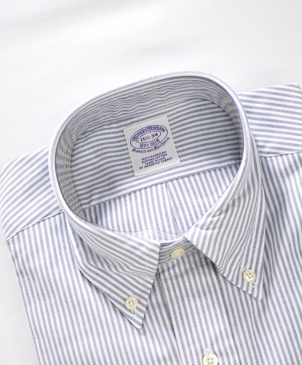 $198 BROOKS BROTHERS - Blue Stripe NON-IRON MAKERS & MERCHANTS Shirt - 15.5 - 34