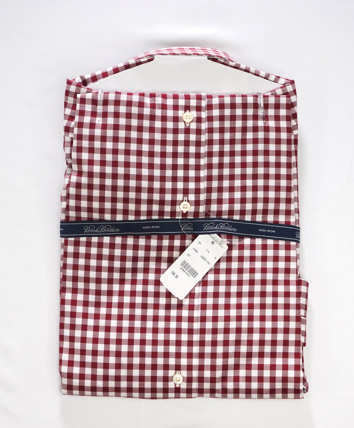 $128 BROOKS BROTHERS - Red Gingham NON-IRON Shirt - 15.5 - 35
