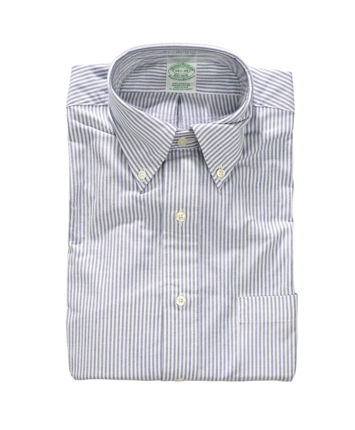$198 BROOKS BROTHERS - Blue Stripe NON-IRON MAKERS & MERCHANTS Shirt - 14.5 - 34