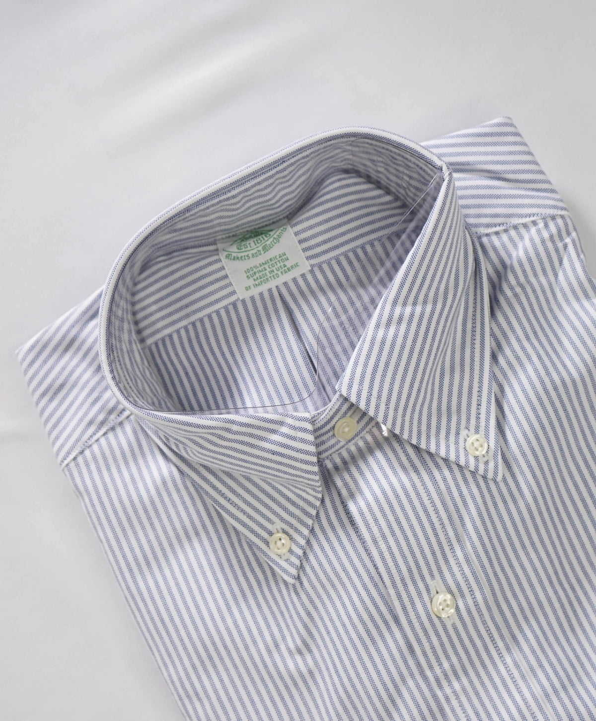 $198 BROOKS BROTHERS - Blue Stripe NON-IRON MAKERS & MERCHANTS Shirt - 15.5 - 32