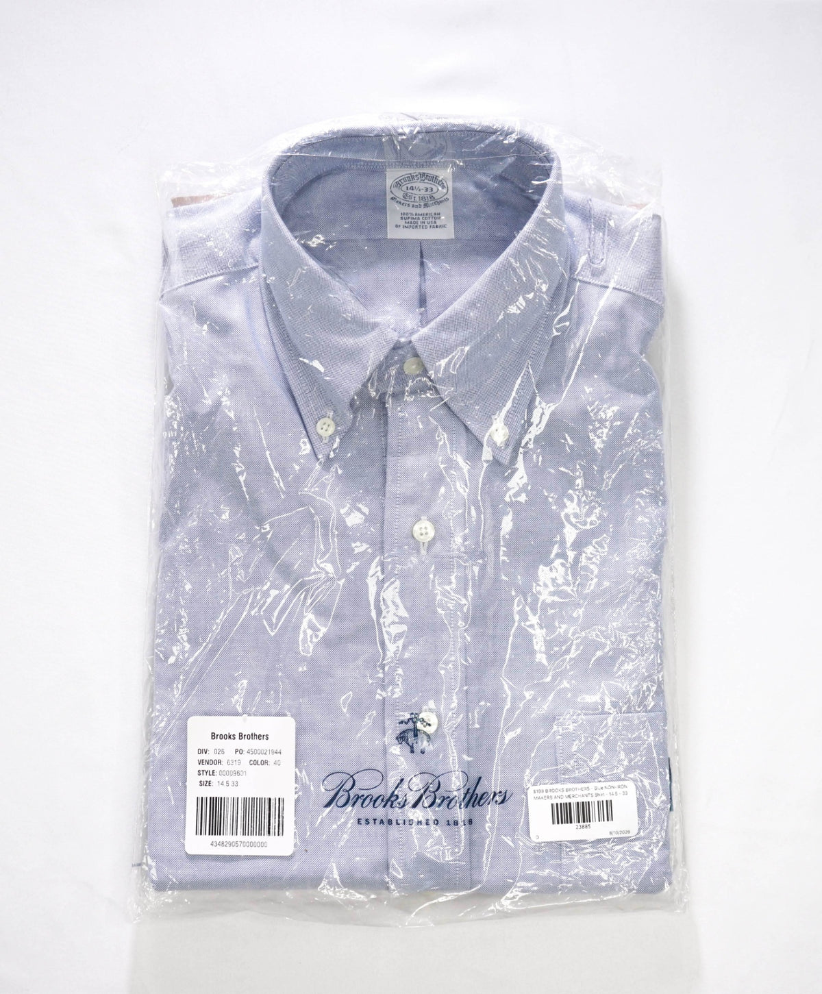$198 BROOKS BROTHERS - Blue NON-IRON MAKERS & MERCHANTS Shirt - 14.5 - 33