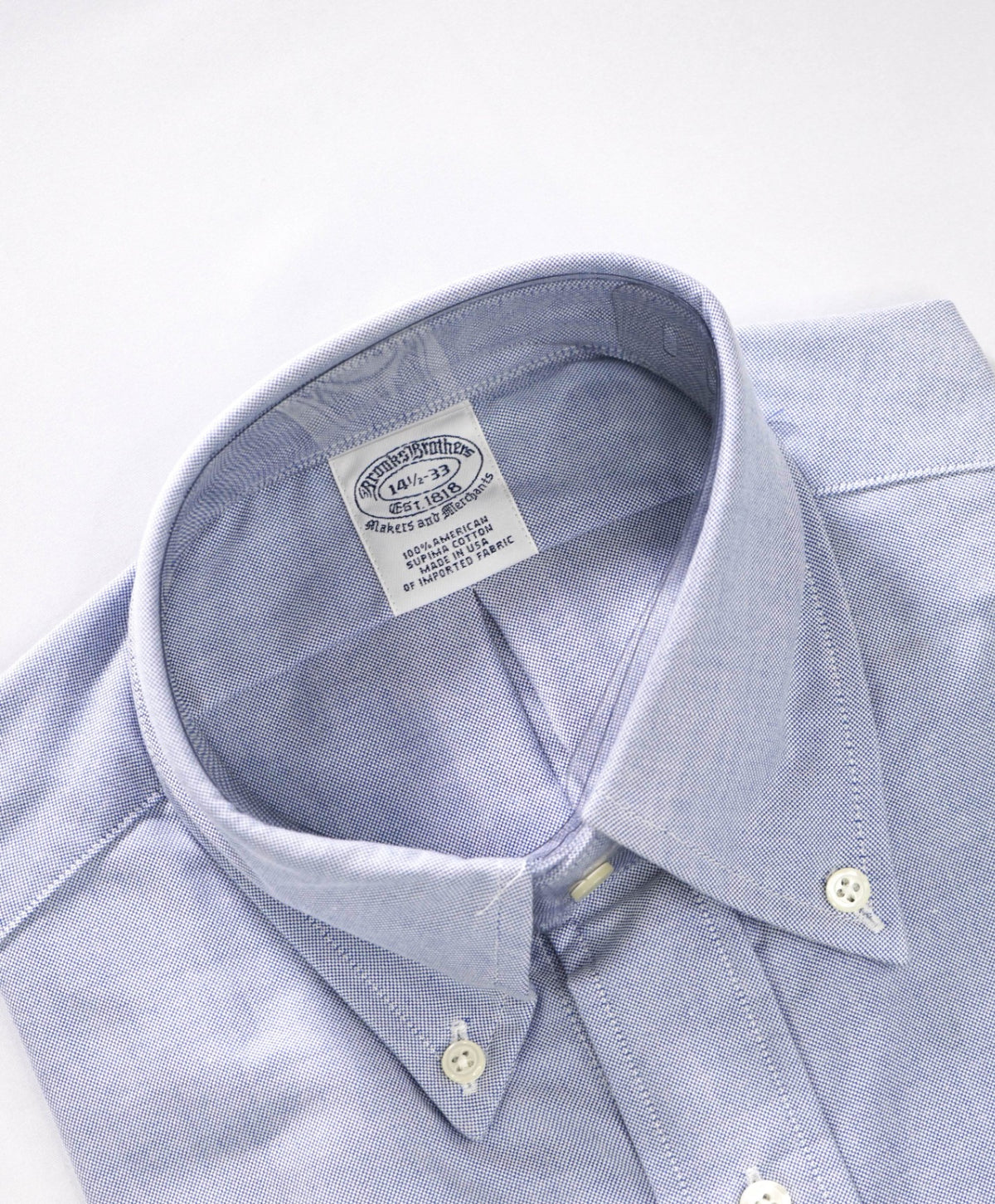 $198 BROOKS BROTHERS - Blue NON-IRON MAKERS & MERCHANTS Shirt - 14.5 - 33