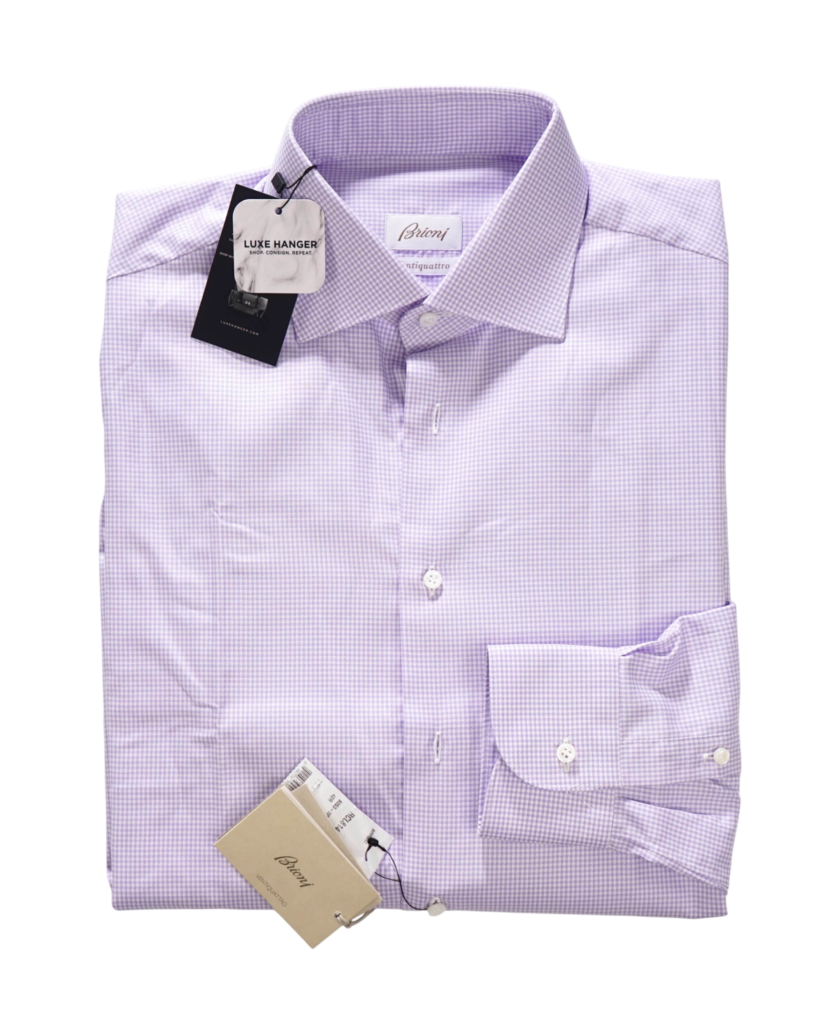 $795 BRIONI - Purple Micro Houndstooth Shirt - 16.5 - 42