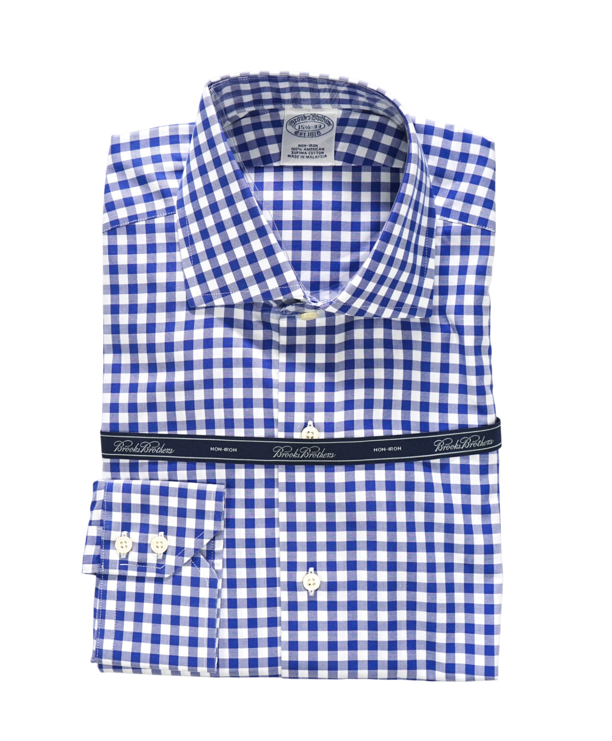 $128 BROOKS BROTHERS - Blue Gingham NON-IRON Shirt - 15.5 - 33