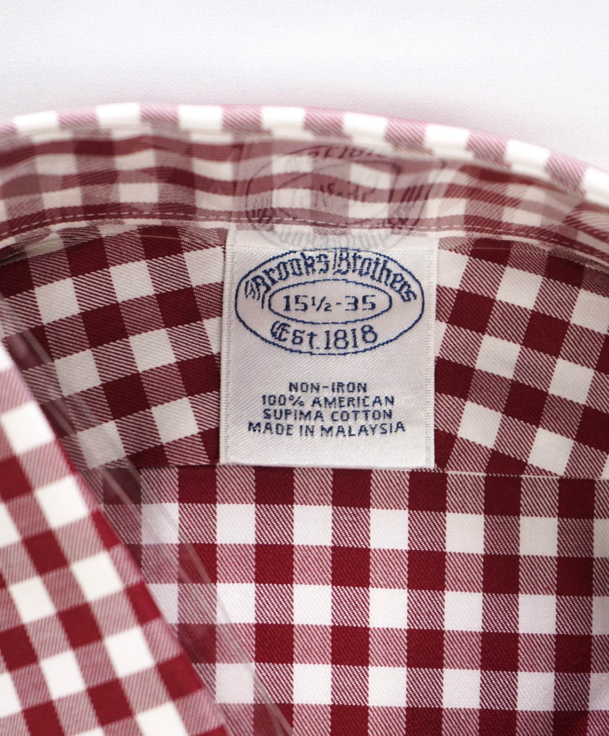 $128 BROOKS BROTHERS - Red Gingham NON-IRON Shirt - 15.5 - 35