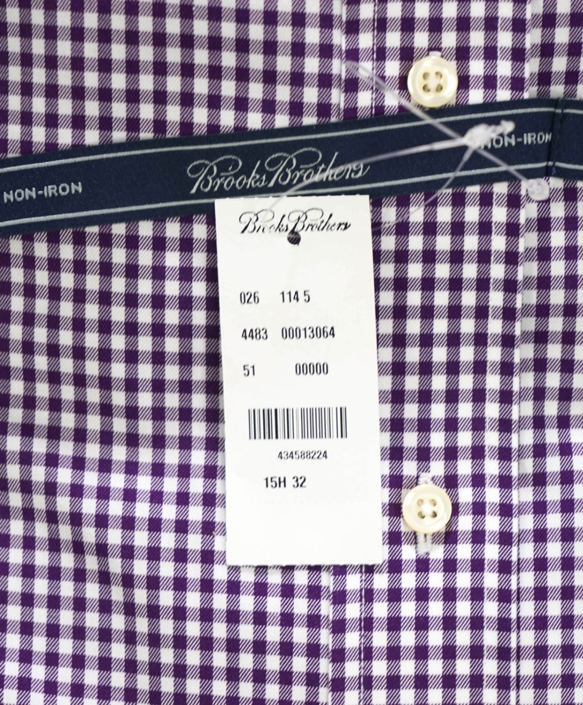 $128 BROOKS BROTHERS - Purple Gingham NON-IRON Shirt - 15.5 - 32