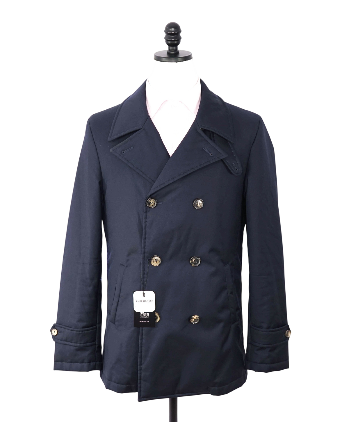 $6,200 ISAIA - Navy Blue Wool Double Breasted Peacoat - 40R