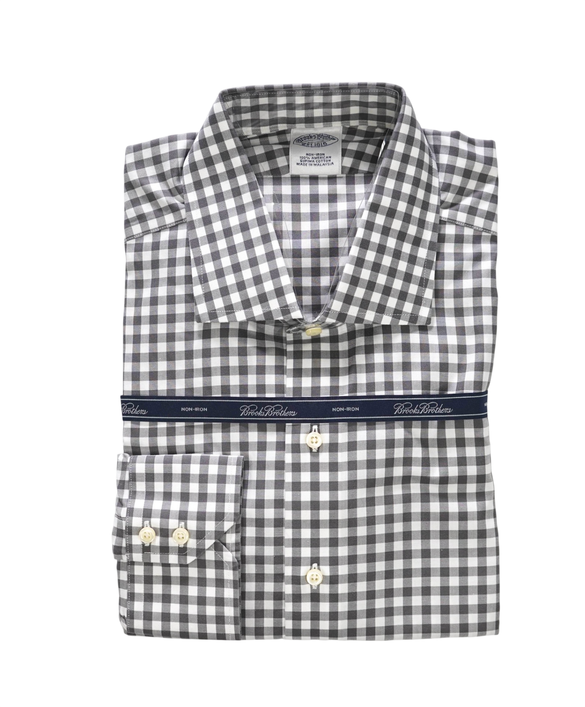 $128 BROOKS BROTHERS - Gray Gingham NON-IRON Shirt - 17 - 35