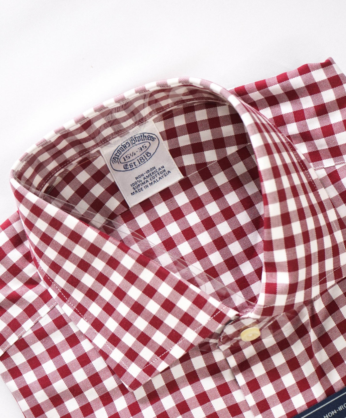 $128 BROOKS BROTHERS - Red Gingham NON-IRON Shirt - 15.5 - 35