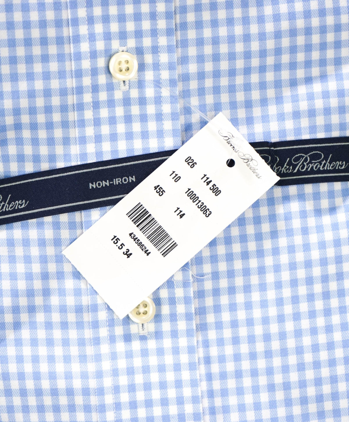 $128 BROOKS BROTHERS - Blue Gingham NON-IRON Shirt - 16.5 - 34