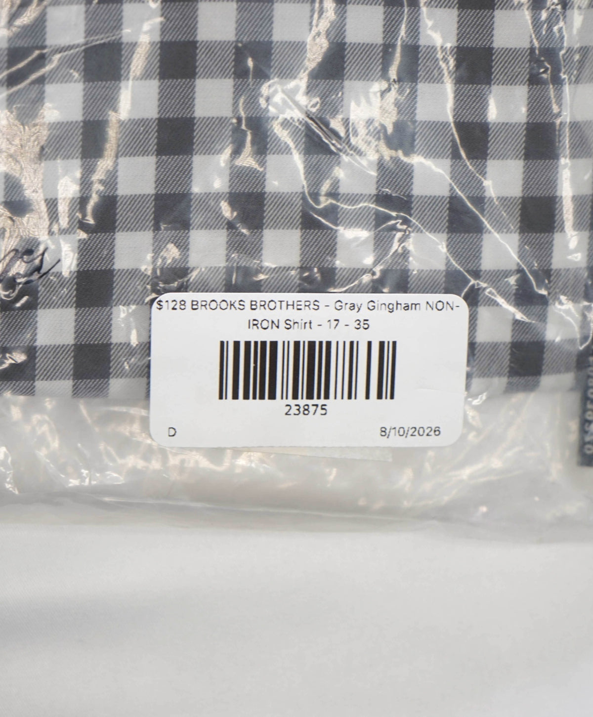 $128 BROOKS BROTHERS - Gray Gingham NON-IRON Shirt - 17 - 35