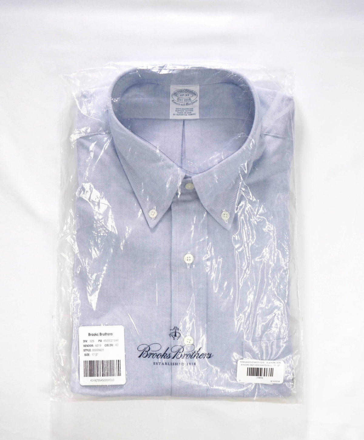$198 BROOKS BROTHERS - Blue NON-IRON MAKERS & MERCHANTS Shirt - 17 - 37