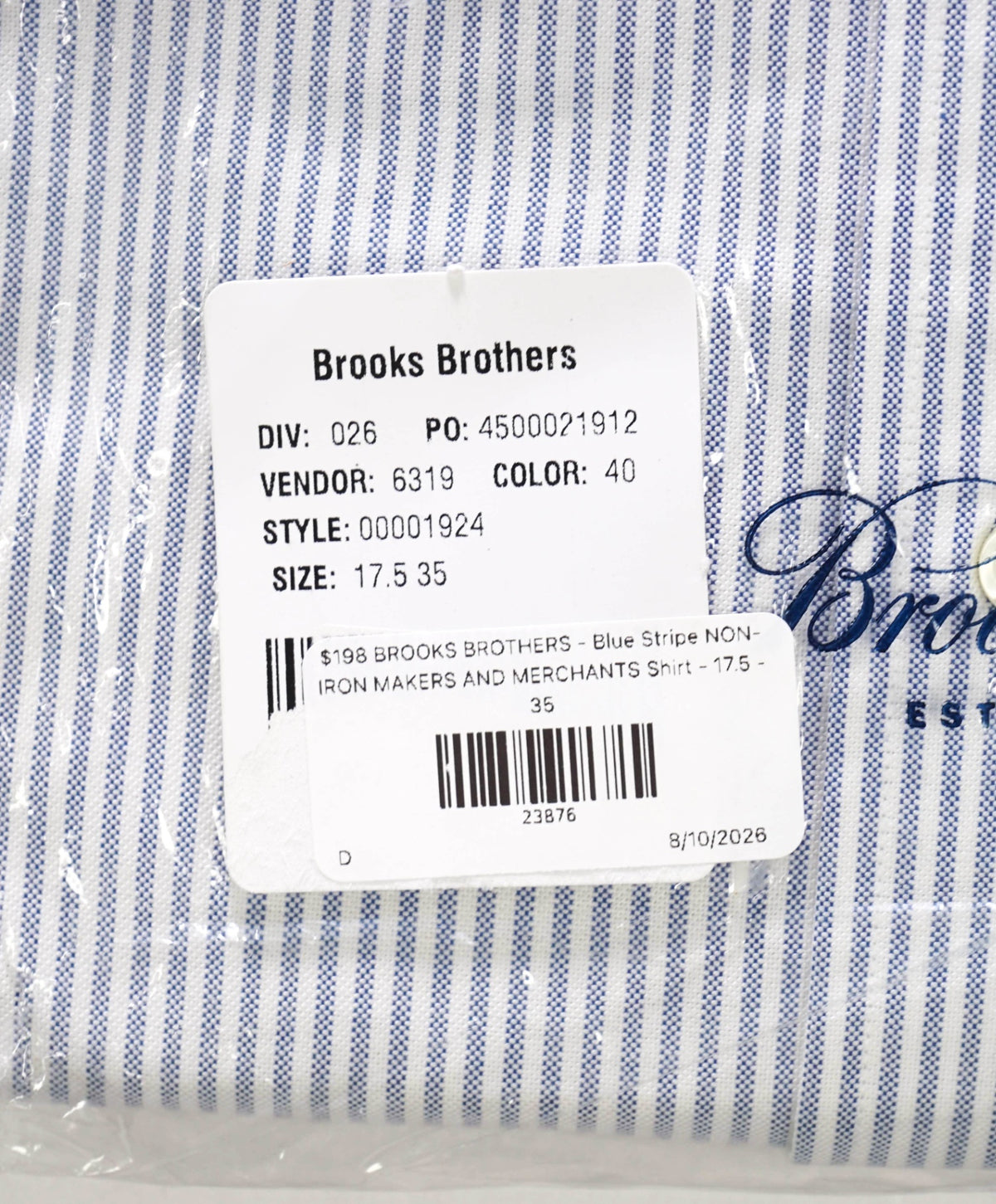 $198 BROOKS BROTHERS - Blue Stripe NON-IRON MAKERS & MERCHANTS Shirt - 17.5 - 35