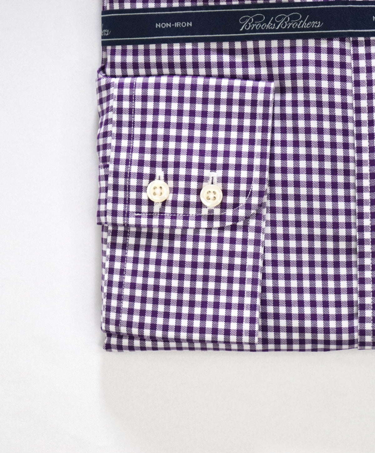 $128 BROOKS BROTHERS - Purple Gingham NON-IRON Shirt - 17 - 35