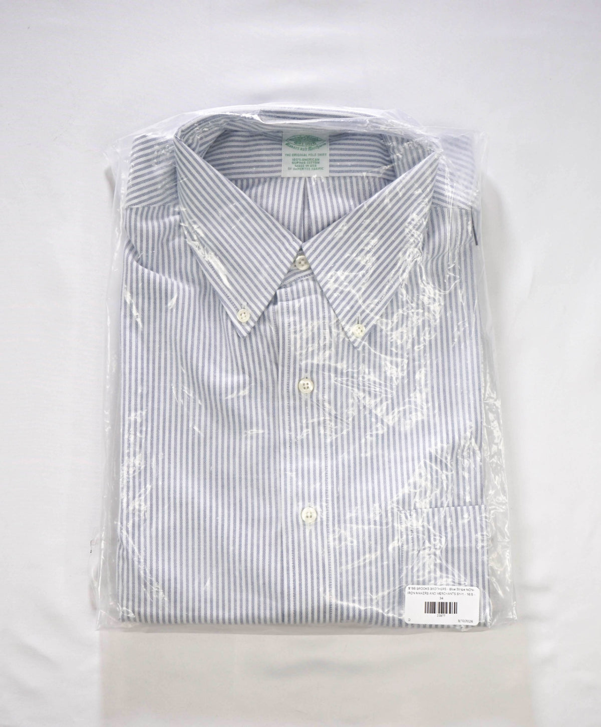 $198 BROOKS BROTHERS - Blue Stripe NON-IRON MAKERS & MERCHANTS Shirt - 16.5 - 34