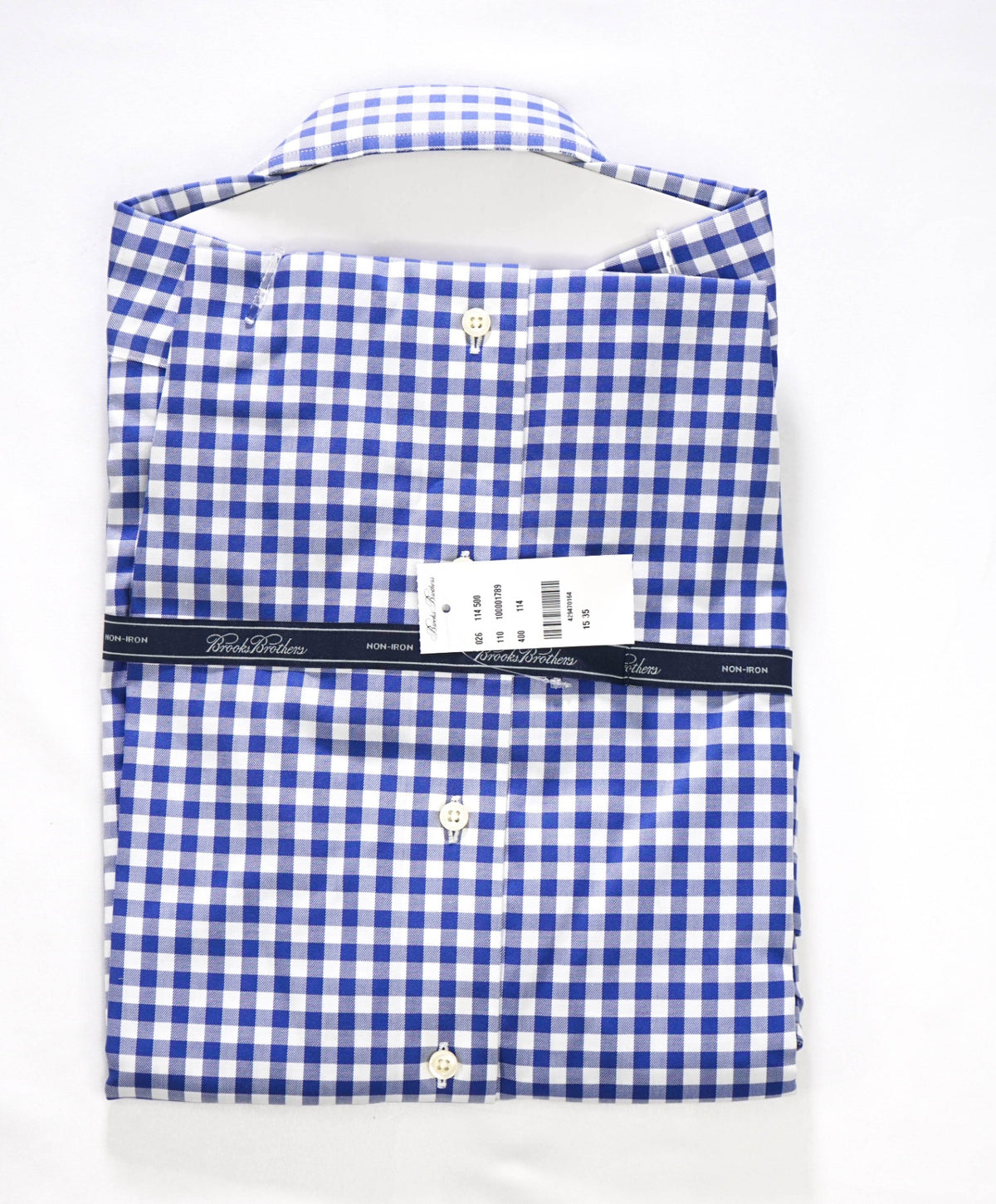 $128 BROOKS BROTHERS - Blue Gingham NON-IRON Shirt - 15 - 35