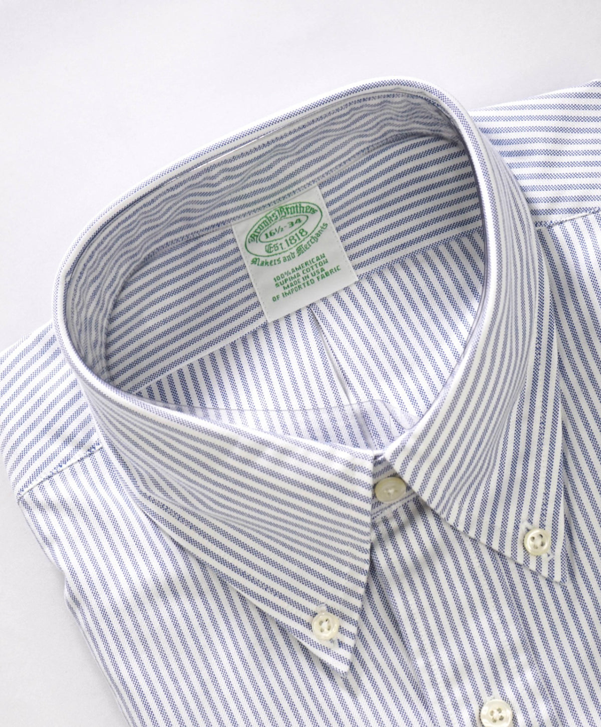 $198 BROOKS BROTHERS - Blue Stripe NON-IRON MAKERS & MERCHANTS Shirt - 16.5 - 34