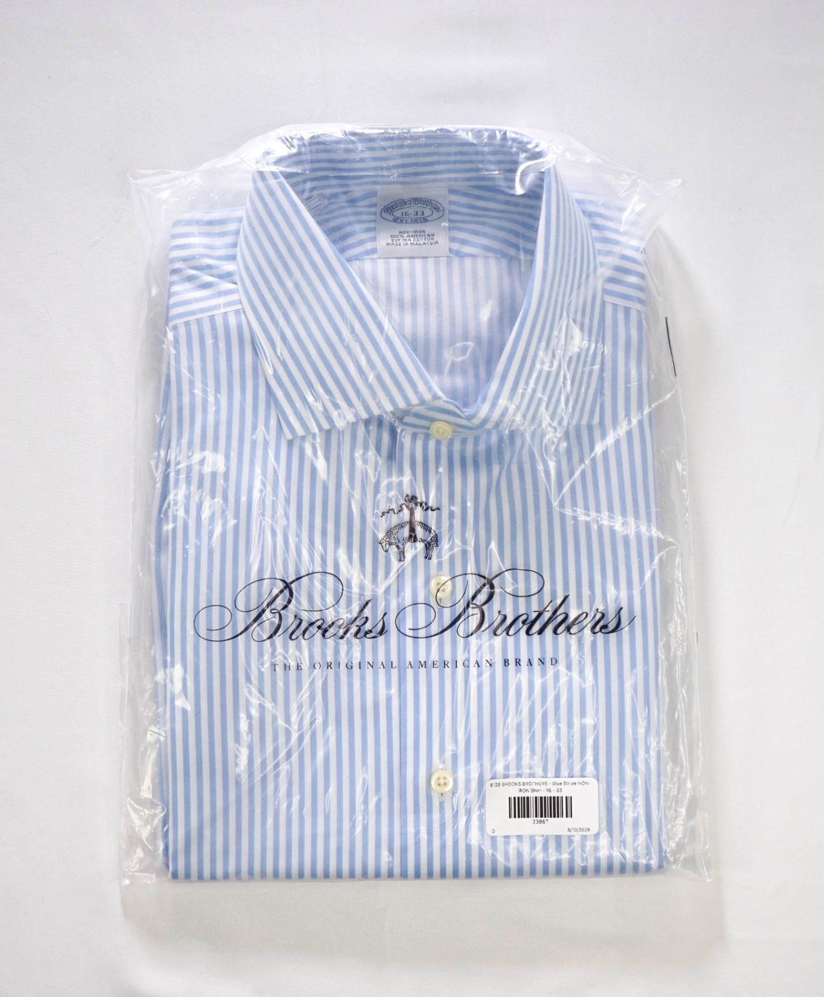 $128 BROOKS BROTHERS - Blue Stripe NON-IRON Shirt - 16 - 33