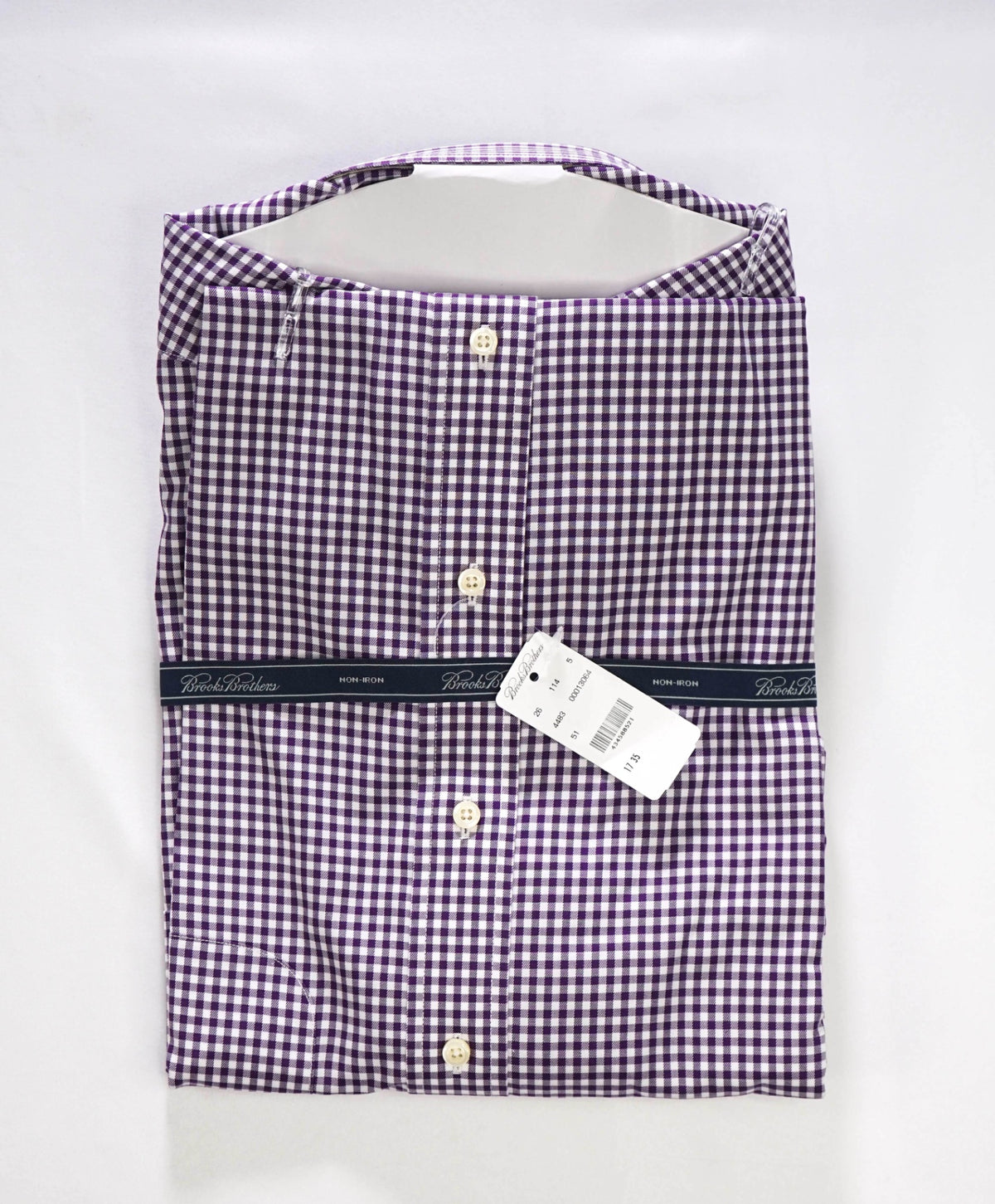 $128 BROOKS BROTHERS - Purple Gingham NON-IRON Shirt - 17 - 35