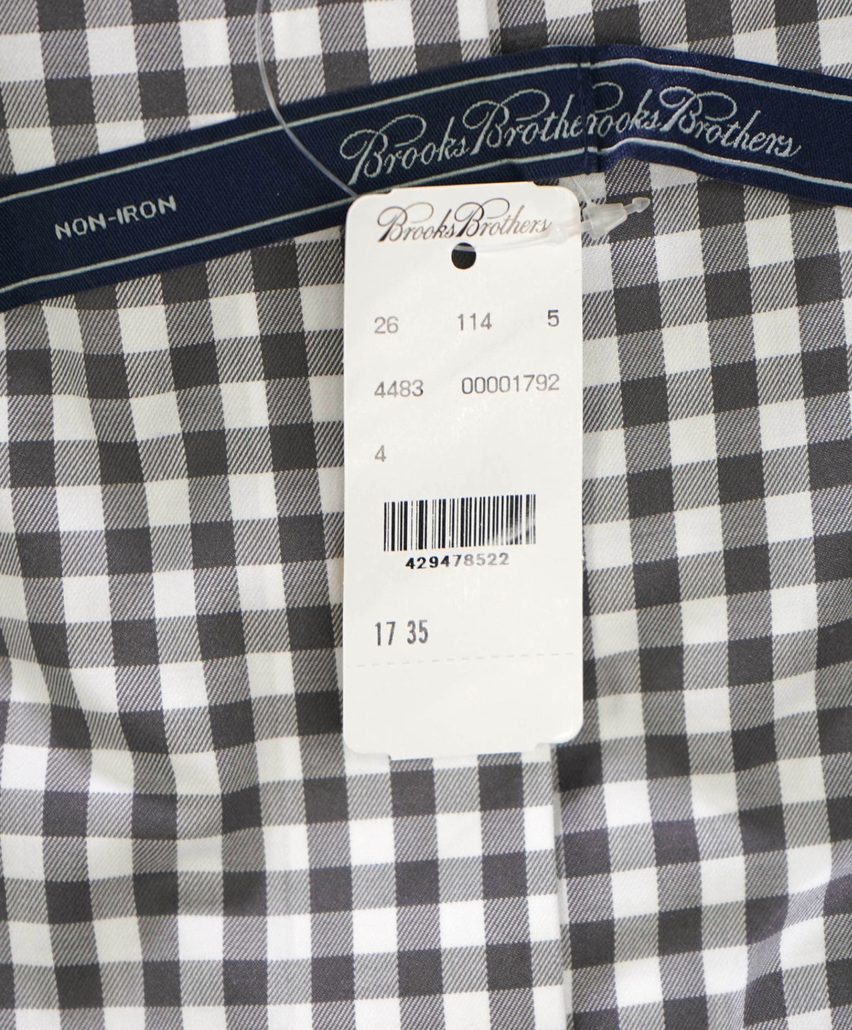 $128 BROOKS BROTHERS - Gray Gingham NON-IRON Shirt - 17 - 35