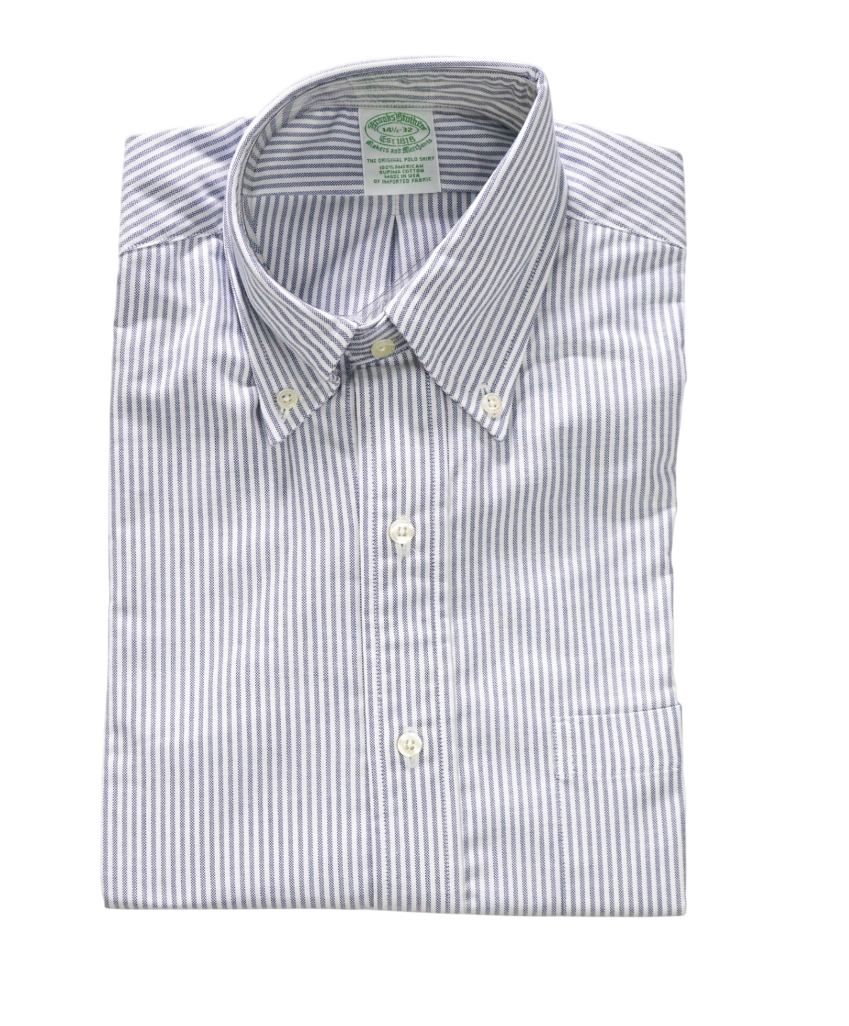 $198 BROOKS BROTHERS - Blue Stripe NON-IRON MAKERS & MERCHANTS Shirt - 14.5 - 32