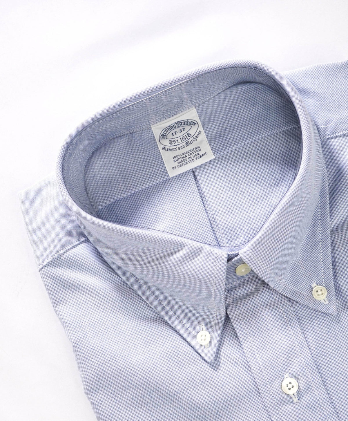 $198 BROOKS BROTHERS - Blue NON-IRON MAKERS & MERCHANTS Shirt - 17 - 37