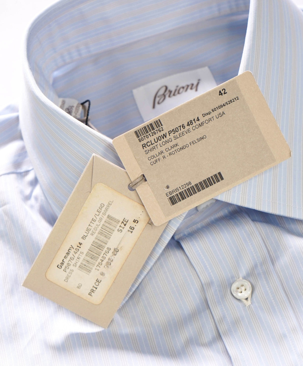 $795 BRIONI - Blue/Gray Stripe Shirt - 16.5 - 42