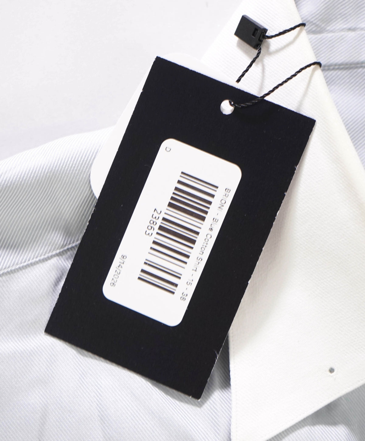 $900 BRIONI - Contrast Collar Bar Blue Cotton Shirt - 15 - 38