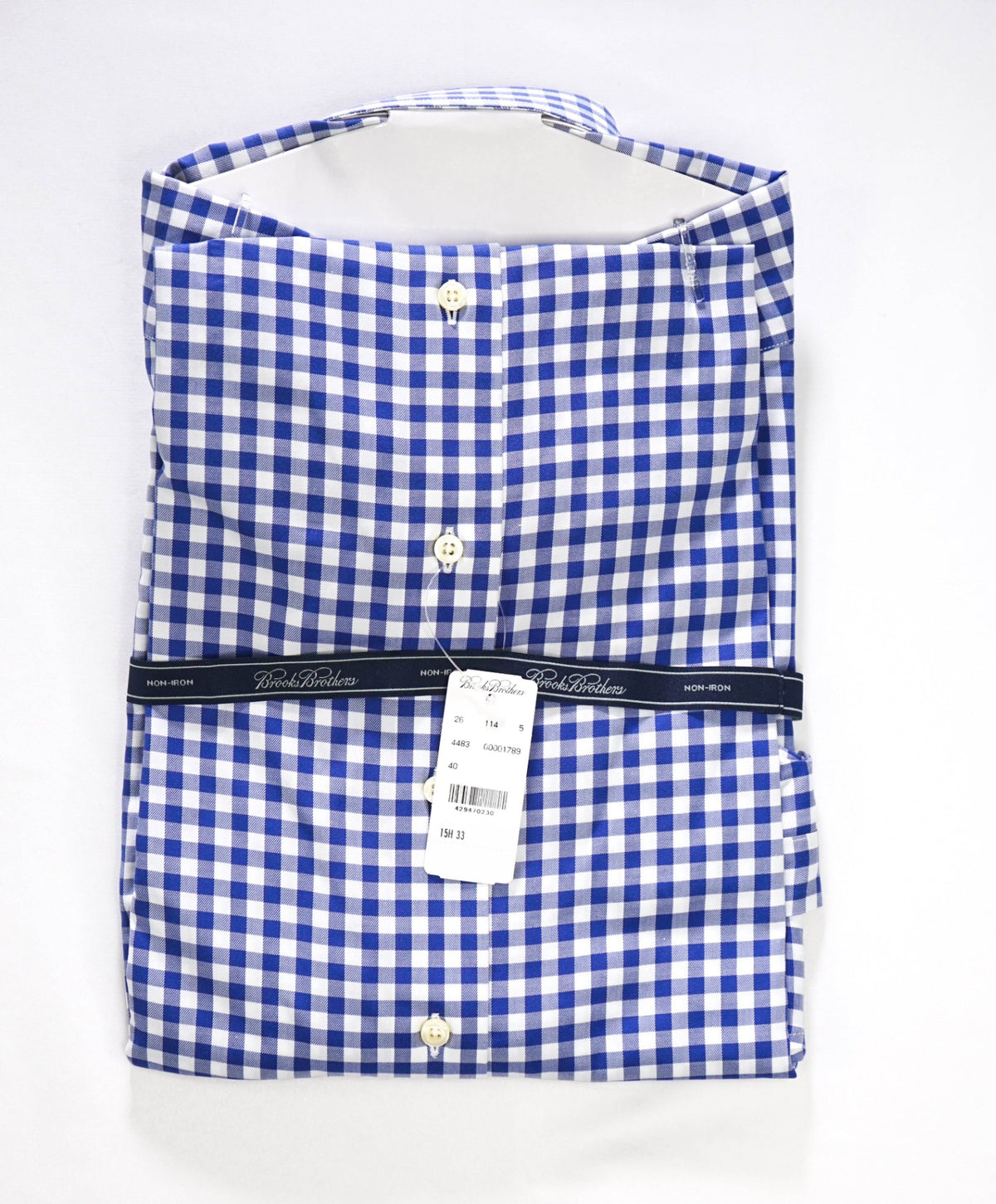 $128 BROOKS BROTHERS - Blue Gingham NON-IRON Shirt - 15.5 - 33