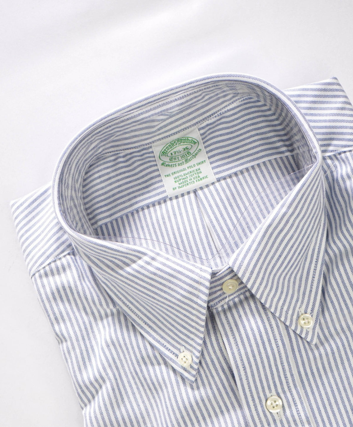 $198 BROOKS BROTHERS - Blue Stripe NON-IRON MAKERS & MERCHANTS Shirt - 17.5 - 35
