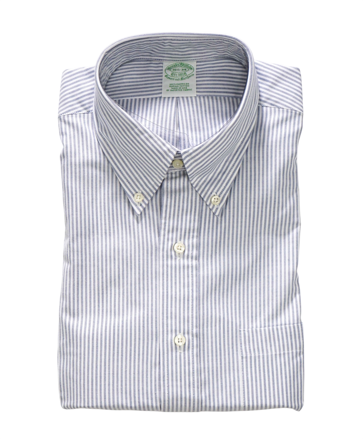 $198 BROOKS BROTHERS - Blue Stripe NON-IRON MAKERS & MERCHANTS Shirt - 16.5 - 34