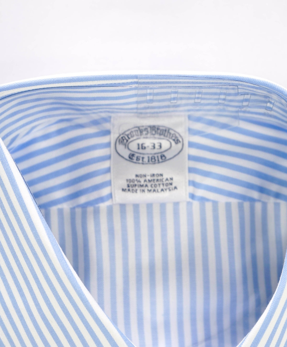 $128 BROOKS BROTHERS - Blue Stripe NON-IRON Shirt - 16 - 33