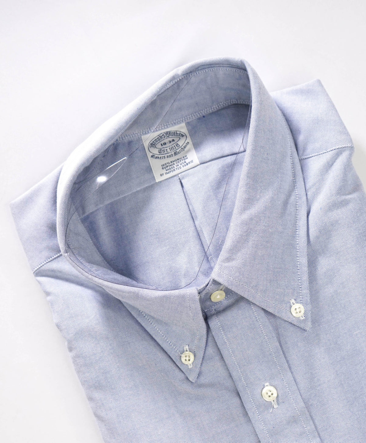 $198 BROOKS BROTHERS - Blue NON-IRON MAKERS & MERCHANTS Shirt - 18 - 34