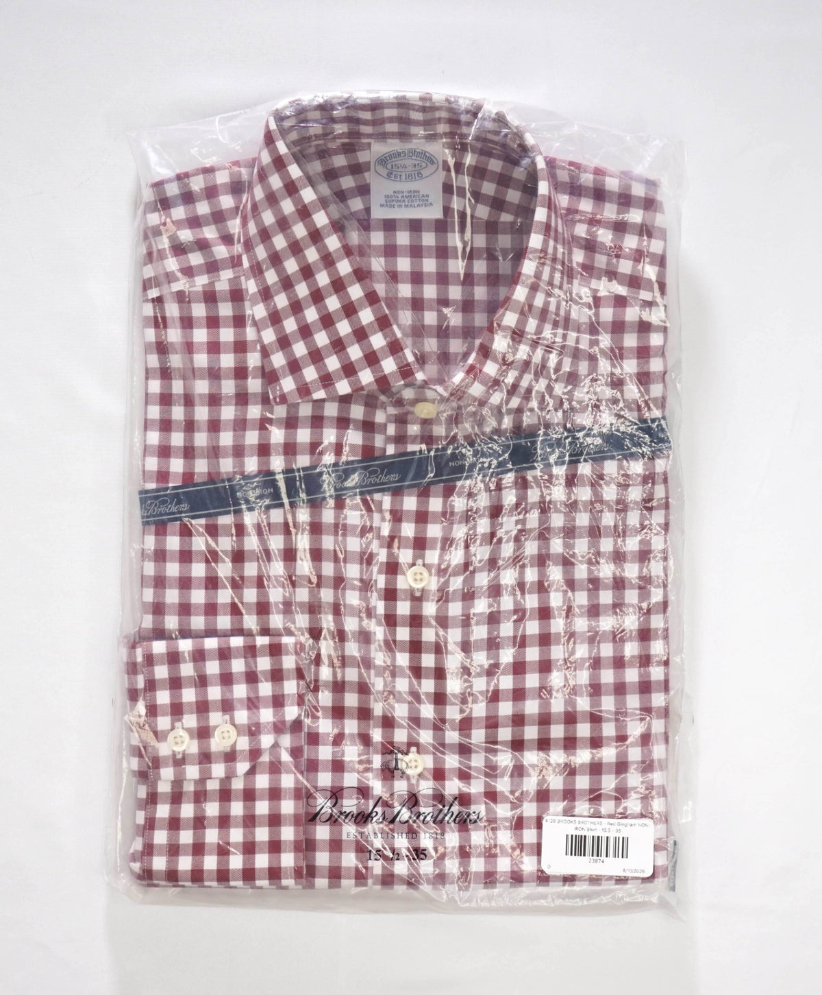 $128 BROOKS BROTHERS - Red Gingham NON-IRON Shirt - 15.5 - 35
