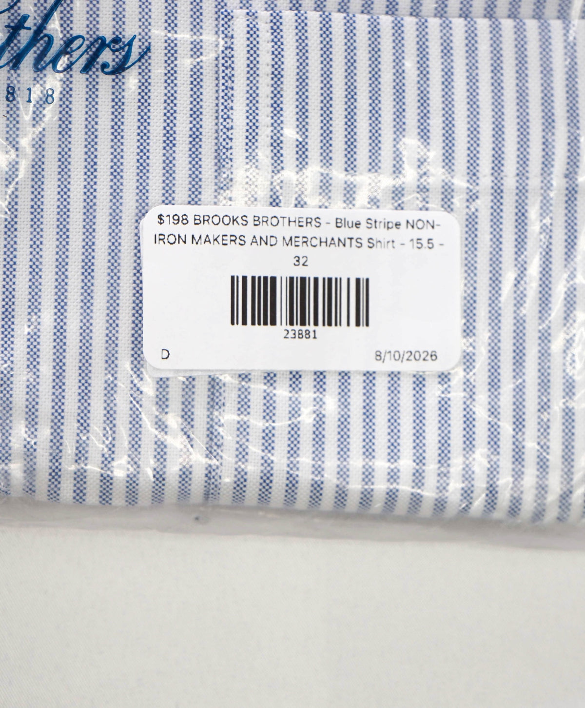 $198 BROOKS BROTHERS - Blue Stripe NON-IRON MAKERS & MERCHANTS Shirt - 15.5 - 32