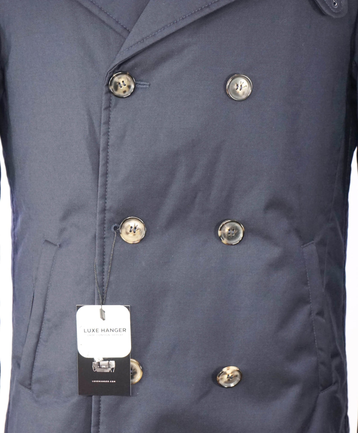 $6,200 ISAIA - Navy Blue Wool Double Breasted Peacoat - 40R