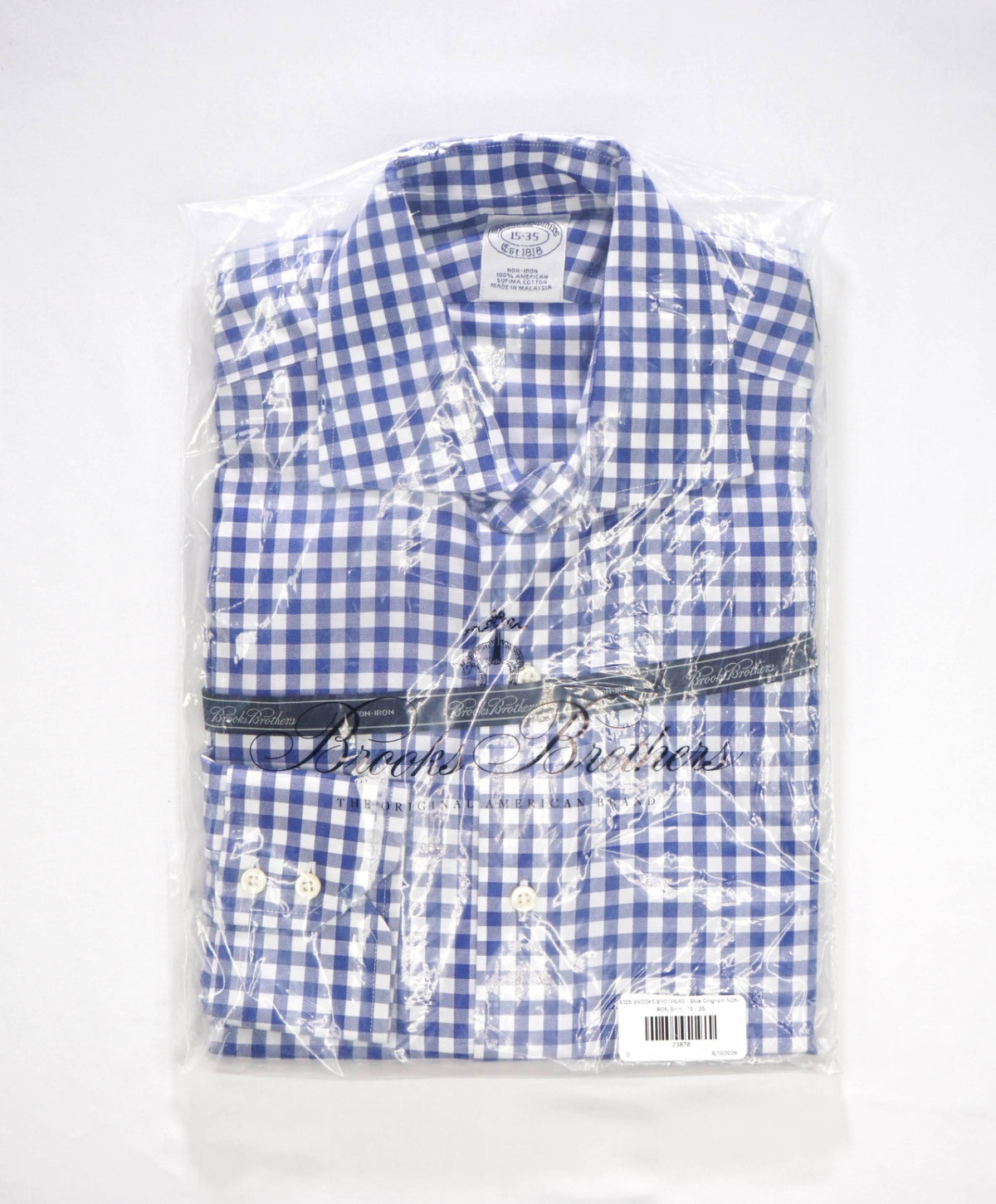 $128 BROOKS BROTHERS - Blue Gingham NON-IRON Shirt - 15 - 35