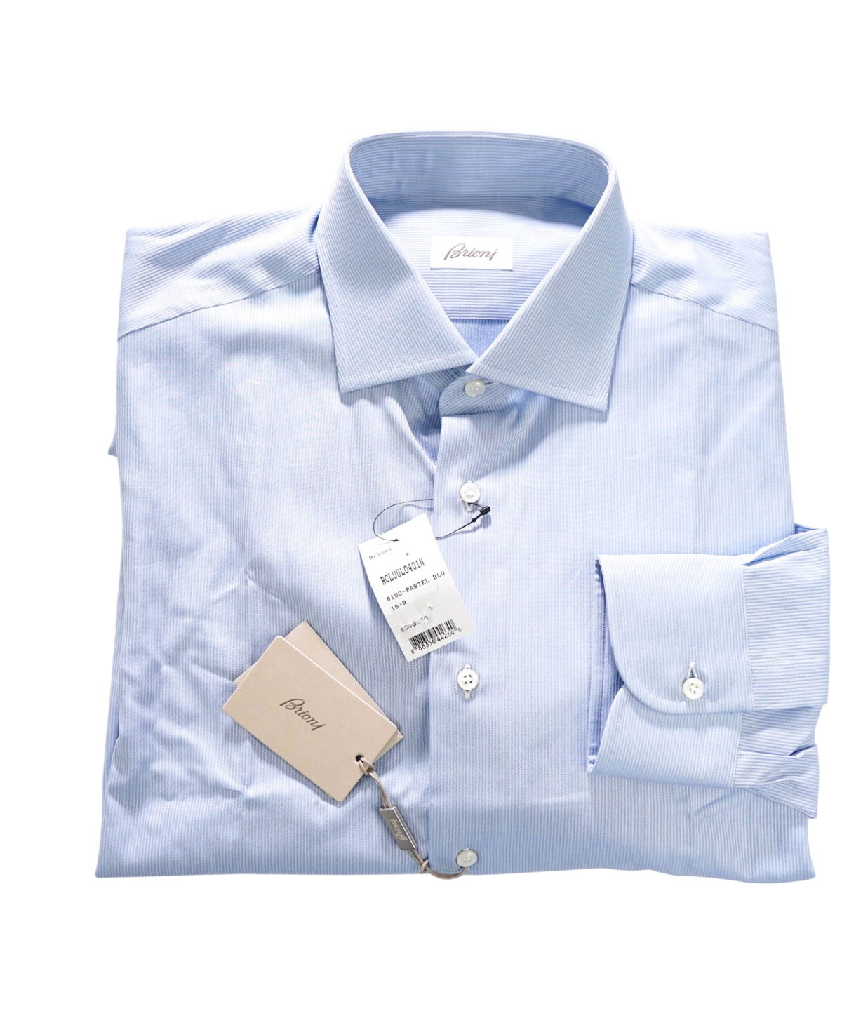 $795 BRIONI - Blue Stripe Shirt - 16.5 - 42