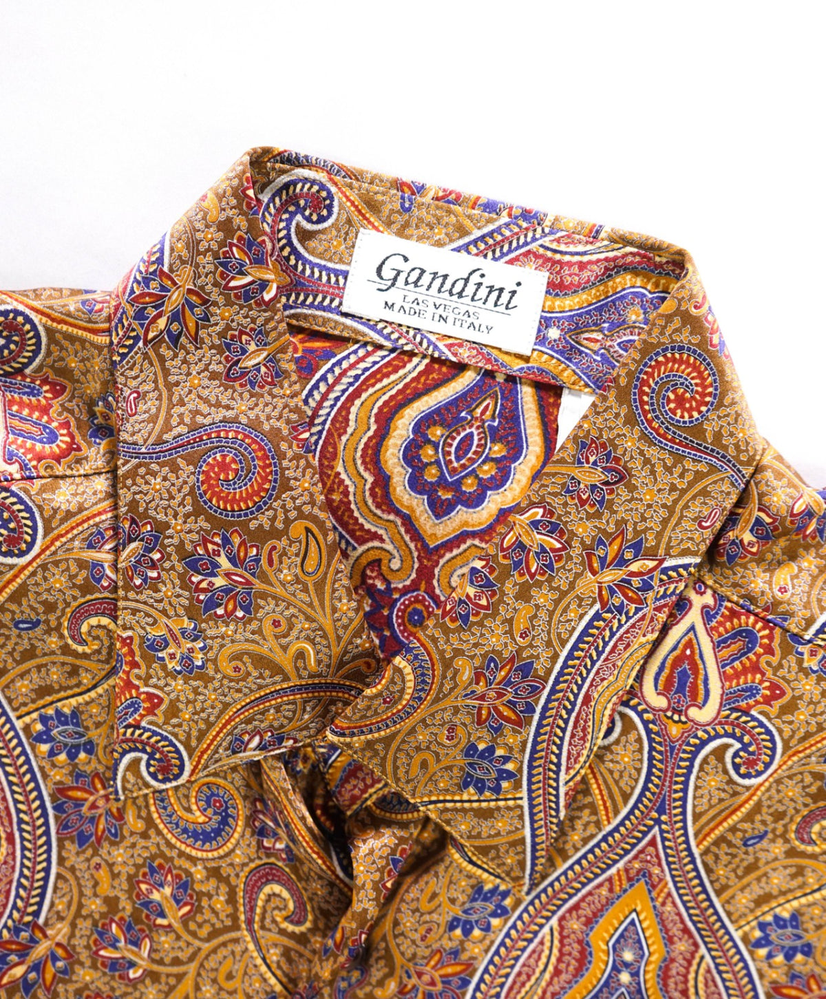 $650 GANDINI - VTG Brown Paisley PURE SILK Shirt - L