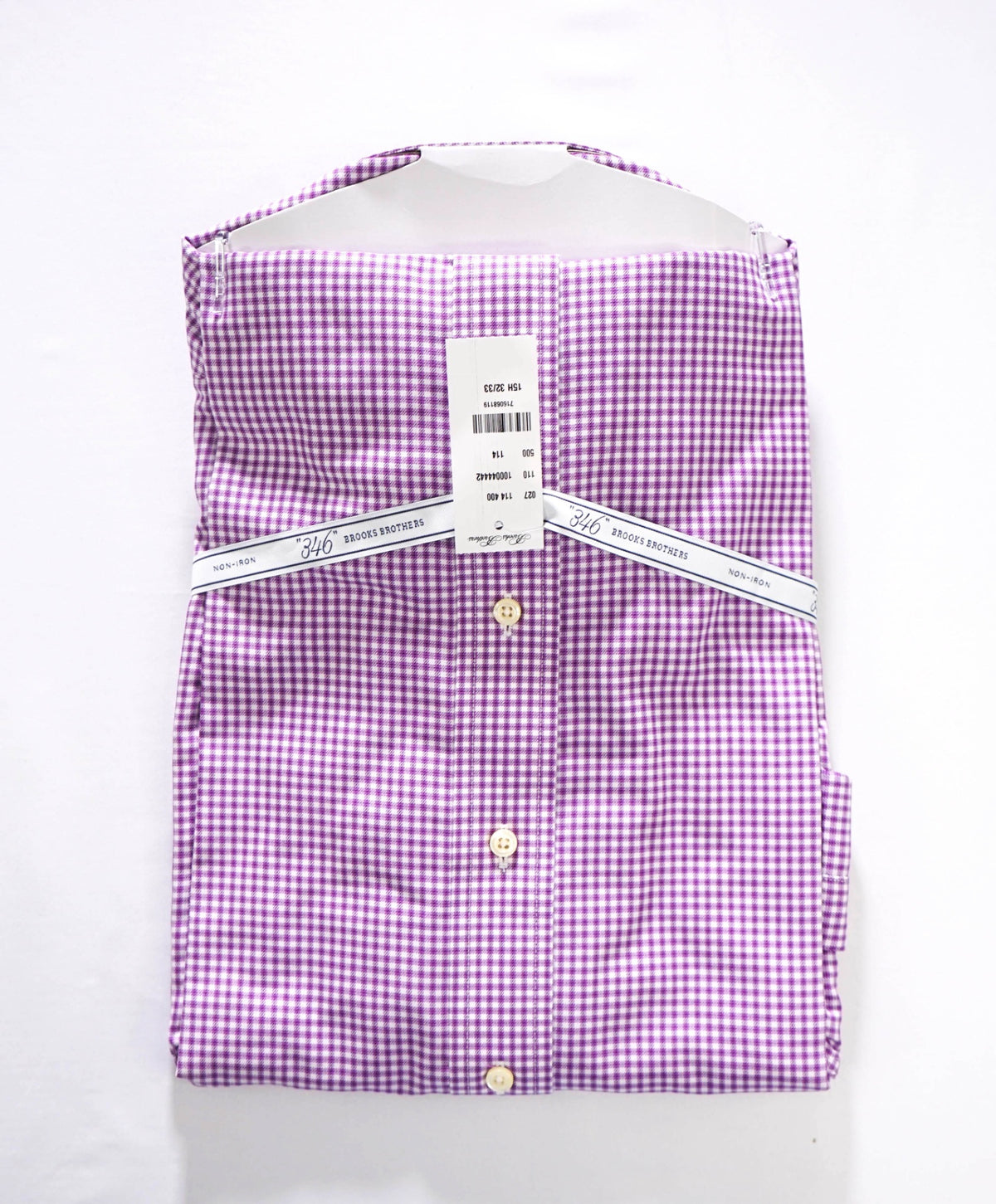 $128 BROOKS BROTHERS - Purple Gingham NON-IRON "364" SLIM FIT Shirt - 15.5 - 32/33