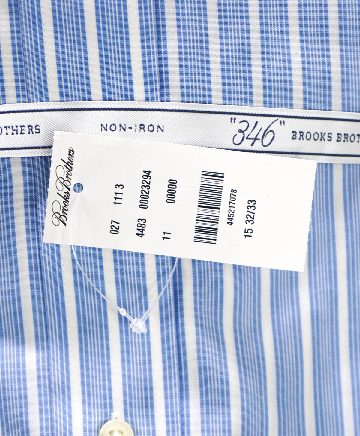 $128 BROOKS BROTHERS - Blue Stripe NON-IRON "364" SLIM FIT Shirt - 15 - 32/33